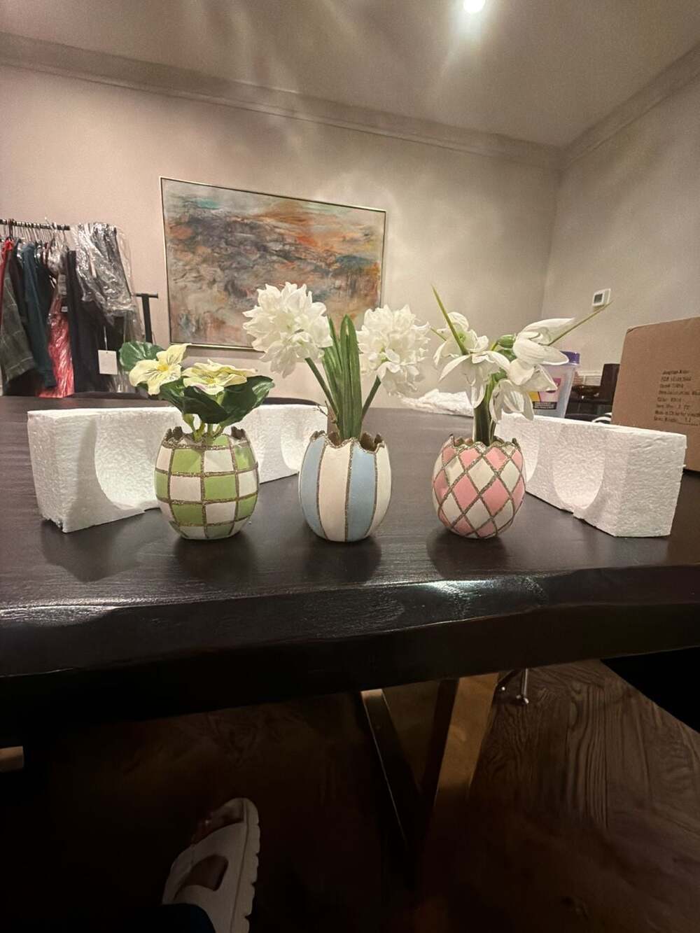 MacKenzie-Childs Pastel Egg Bouquet Set of 3 Floral Vases NEW W/Box